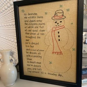 Frosty Snowman Winter Hand Stitched Wall Picture